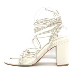Schutz Maxima Block Heel Lace Up Sandals Pearl White Leather Sz 8 Braided Straps